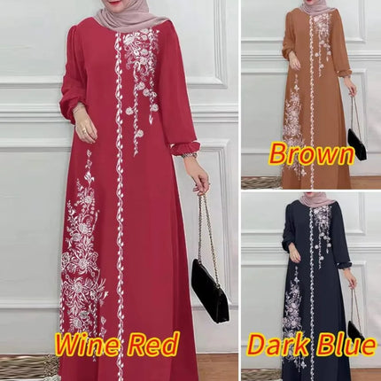 Ramadan new Muslim Saudi Arabian Dubai robe Southeast Asian positioning print ethnic style retro loose Islamic plus size dress