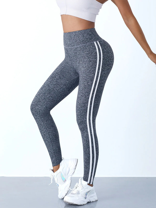 Einfache Yoga-Leggings mit Seitenstreifen für Damen, bauchkontrollierende, schlanke Sport-Freizeit-Leggings, Gym-Leggings