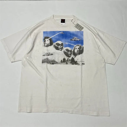 SAINT Mxxxxxx T-Shirts Men Women 1:1 Best Quality Anime Character Print Black Washed Oversized Short Sleeve