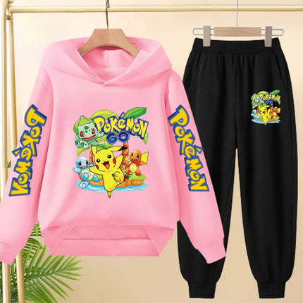 Children Kawaii Pokemons Long sleeves Hoodie Boy Girl 3-12Yrs Clothing Pikachu Sweatshirt Top+Pants Two-piece Casual Jogging Set