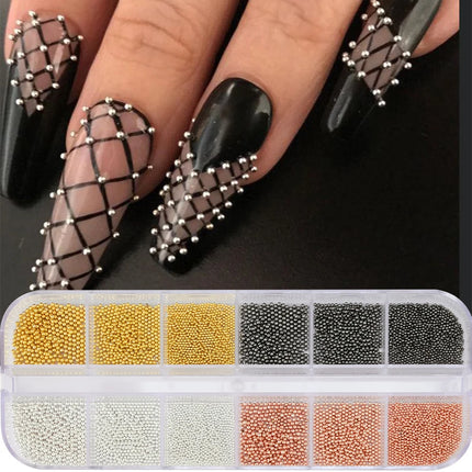 1 Box Half Round Flatback Nail Rhinestones Multi Size Gold& Silver Metal Pearls Caviar Nail Art Decorations Flat Back Gold Beads