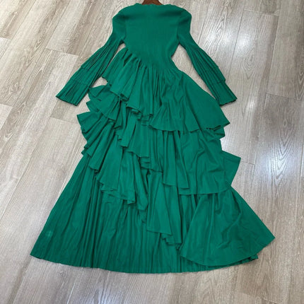 XFPV Elegant Fashion Style Women's Beautiful Dress Long Sleeves Round Neck Pleated Irregular Dresses For 2025 Autumn New 22D2441