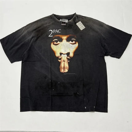 SAINT Mxxxxxx T-Shirts Men Women 1:1 Best Quality Anime Character Print Black Washed Oversized Short Sleeve