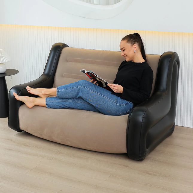 1PC Inflatable Lounge Chair for Adults Lazy Flocking Recliner, Air Couch Sofa for Indoor, Outdoor, Travel & Camping