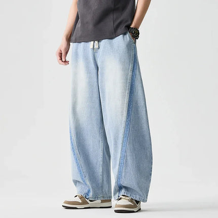 2026 Men Harajuku Denim Pants Men Casual High Street Slanted Pants Man Loose Hip Hop Wide Leg Pants Man Baggy Oversized Pants