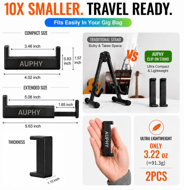 AUPHY SGS22 4Pcs Acoustic Guitar Stand Clip-on, Ultra-light Mini Floor Holder for Daily Practice, Fits Classical Folk Guitar