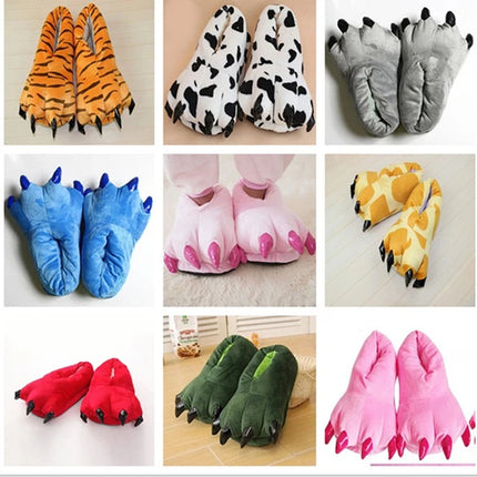 Winter Warm Soft Indoor Floor Slippers Women Men Shoes Paw Funny Animal Christmas Monster Dinosaur Claw Plush Home Random Lining