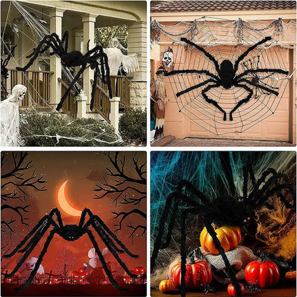 Giant Black Plush Spider Halloween Decoration 30-200cm Horror Haunted House Props Indoor Outdoor Party Scary Decor