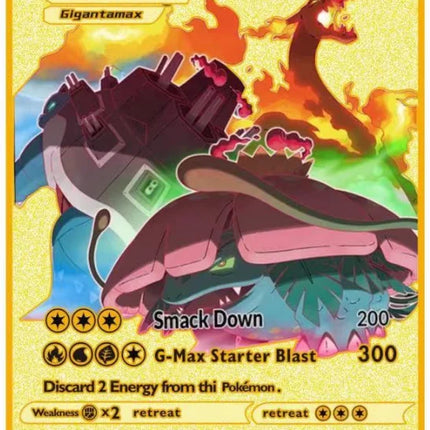 999999 Points HP Pokemon Metal Card Charizard Golden Metal Super Cards English Card Mewtwo Vmax Mega Anime Game Collection Gifts