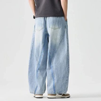 2026 Men Harajuku Denim Pants Men Casual High Street Slanted Pants Man Loose Hip Hop Wide Leg Pants Man Baggy Oversized Pants