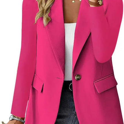 2025 New Women's Fashion Solid Button Suit Coat Lapel Long Sleeve Hatless Casual Coat/Jacket Oversized Work Office Business