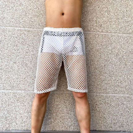 Mens Mid-Length Pants With Large Mesh Hollow Perspective Shorts Niche Home Breathable Comfort Casual Shorts Men'S Clothing 2024