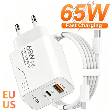 65W GaN USB-C Charger 2-Port Fast Charging Phone Charger Power Adapter For iPhone Samsung Xiaomi USB-C EU/US Plug - product i