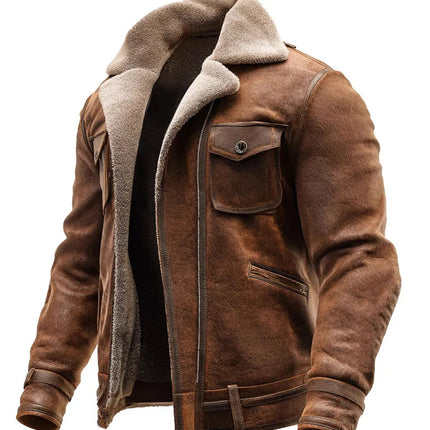 2026 Men's PU Leather Patchwork Zipper Jacket Autumn Winter Fleece Warm Outdoor Coat Casual Cowboy Outerwear Brown Streetwear