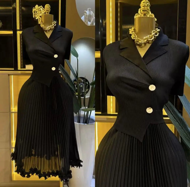 Miyake Topseller Faltenkleid 2025 Neues Sommerkleid Damen Modischer Ausländischer Stil Fake Zweiteiliges Taillenfaltenkleid