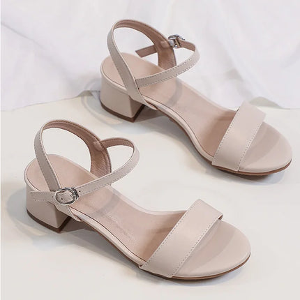 Women's Summer French Elegant Open-Toe High Heel Sandals Simple and Versatile Anti-slip Rubber Sole Chunky Heel Dress Sandals