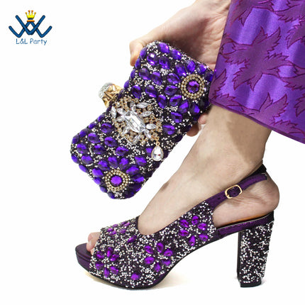 2025 Italian Design Classics Style Shoes and Bag Set in Orange Color INS New Arrivals High Quality Full Crystal with Platform