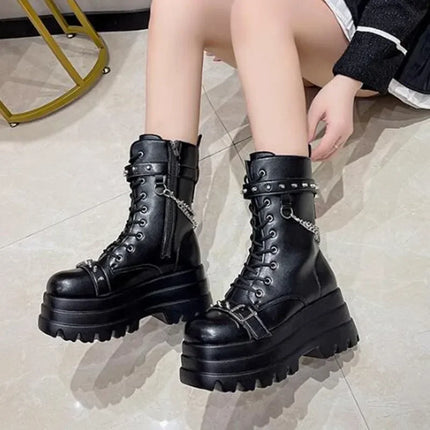 New Autumn Luxury Winte Platform Women Ankle Boots Gothic Style Cool Women Combat Boots Brand Street Women Shoe Boot Big Size 42