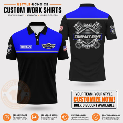 Custom Mechanic Work Pattern Polo Shirt Personalized Name Logo Uniform With Piston Print For Men Women Casual Quick Drying Tees