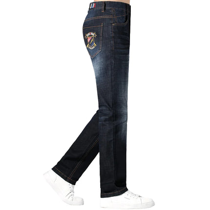 New Summer Thin Dark Blue Casual Loos Straight Men's Jeans Stretch Cotton Bruce&Shark Jeans for Men  Fashion Mid Waist Big Size