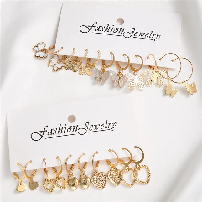YOBEST Big Gold and Silver Color Heart Earrings for Women, Butterfly Dangle Earring Set, Female Jewelry - product image 2