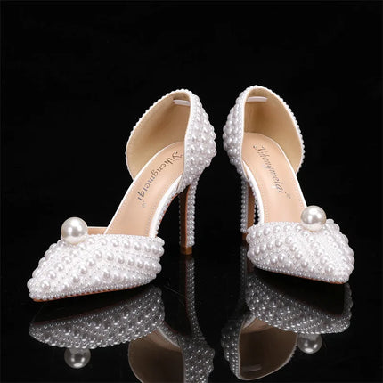 Bag and Shoe Set for Women Pearl Wedding Shoes Women White Beige High Heel Shoes Elegant Luxury Designer Party Shoes 2025