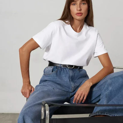 Summer 100% Cotton T-shirt Bottoming Basic Fashionable Solid Short Sleeve Loose Tops Shirts 230g/㎡ Tops