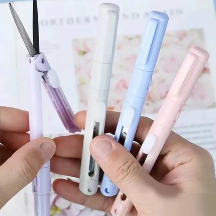 1pc Mini Portable Scissors Paper Cutter Knife 2 In 1 Multifunctional Pocket Pen Shape Scrapbooking Carving Cutting - product