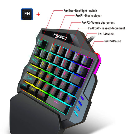 Gaming One-Handed Keyboard And Mouse Set with 35 Keys, Dual-Color Injection Molded Keycaps, Colorful Backlight - product imag
