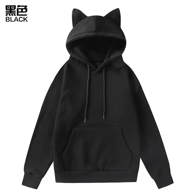 Sudadera con capucha para hombre, nueva colección de invierno 2024, estilo coreano, orejas de gato, lindo suéter japonés, personalidad, sudadera para mujer