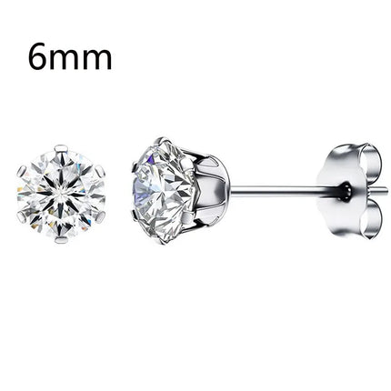 1 Pair Gold Sliver Color Stainless Steel Clear Cubic Zirconia Stud Earrings for Men Women Daily Wear Jewelry Sizes 3-8mm