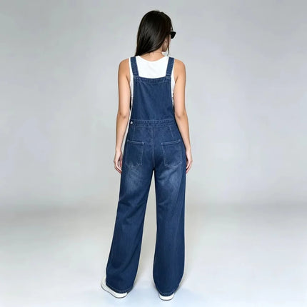Womens Wide Leg Denim Overalls Loose Washed Straight Cargo Overalls Adjustable Straps Multi Pocket Jeans
