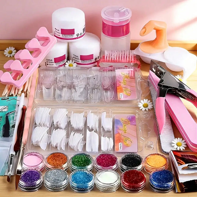 Kit de uñas acrílicas 23 en 1 para principiantes: incluye 12 colores de polvos acrílicos, herramientas de extensión de uñas y varias herramientas de manicura