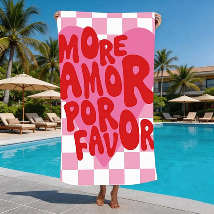 More Amor Por Favor Striped Beach Towel - Pink & White Vertical Stripe Microfiber Bath Sheet for Poolside Romance