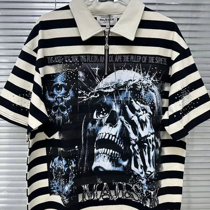 Contrast Color Embroidery Striped Polo Tshirts for Men and Women Shinning Diamond Cotton Loose Summer Tshirts Oversized