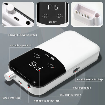 45000RPM Electric Nail File Professional Nail Polishing Machine Rechargeable Low Noise Nail Sander File For Manicure Salon