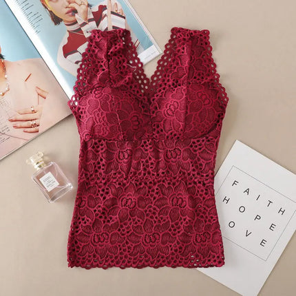 Ubowen For 40100kg Deep V Lace Plus Size Women Camisole Top With Chest Pads For Women Wide Shoulder Straps