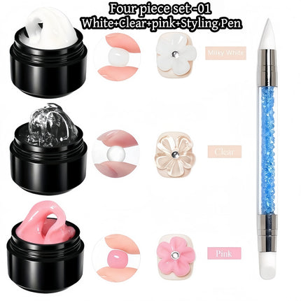 3D Nail Gel, Non-Sticky Hard Long-Lasting Overlay, Creates 3D Bow Geometric Letter Shapes, Salon Quality, Soluble Residue-Free A