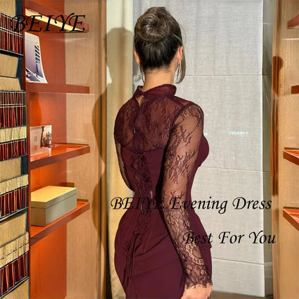 BEIYE Modern Lace Long Sleeves Mermaid Evening Dresses Women 2026 Sweetheart Lace-up Party Gown Customized فساتين س