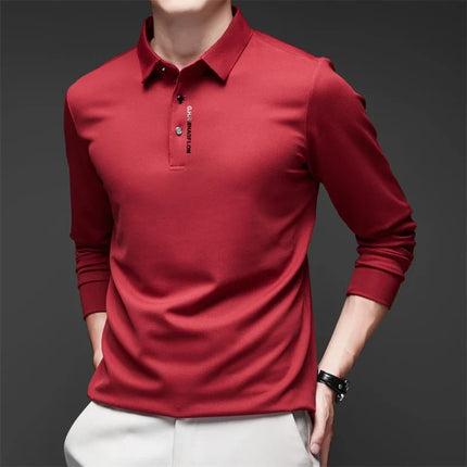 New Men's Business Casual Long Sleeved Shirt with Badge Solid Color Polo Shirt Fashionable Breathable - product image 8