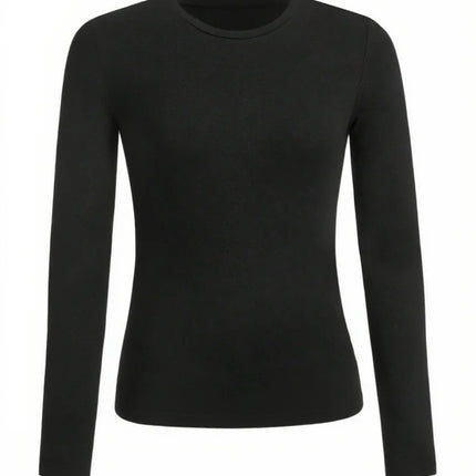 Solid-color long-sleeved T-shirt - Polyester knitted fabric, round neck, regular fit, fall-winter style
