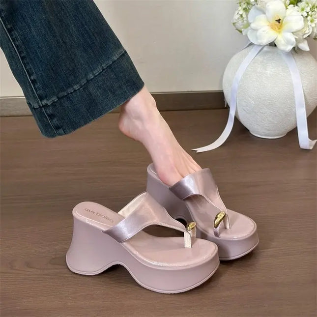 Western Niche Wedge Platform Flip-flops for Women 2026 New Summer Wear High-end Toe Sandals