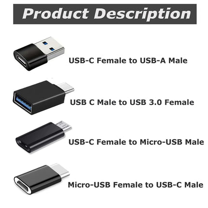 8pcs USB to USB-C Adapter, USB USB-C Female to USB Adapter, Micro USB to USB-C Female Male Converter Connector - product imag