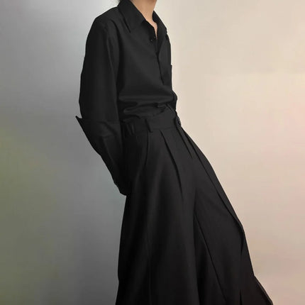 Gothic Culottes Overlap Y2K Double Layer Dark Culottes Pleated Wide Leg Niche Design Casual Pants Skirt Unisex Men's Clothing