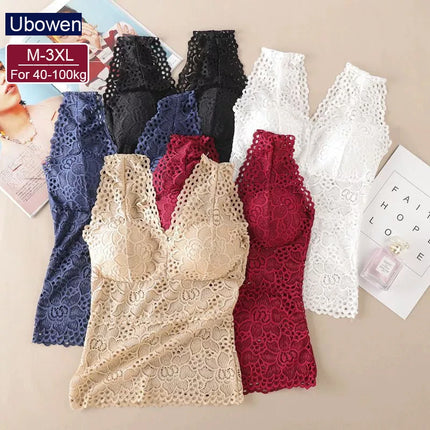 Ubowen For 40100kg Deep V Lace Plus Size Women Camisole Top With Chest Pads For Women Wide Shoulder Straps