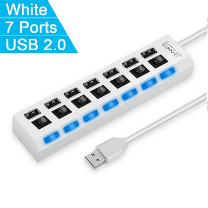 High Speed 4/7 Ports USB HUB 2.0 Adapter Expander Multi USB Splitter Multiple Extender with LED Lamp Switch for PC - product
