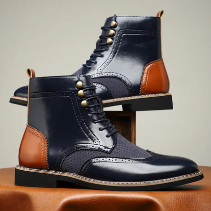 Men's High Top Boots British Style Pointed Leather Boot Fashion Business Dress Boots for Men 2025Casual Ankle Boots Brogue Shoes