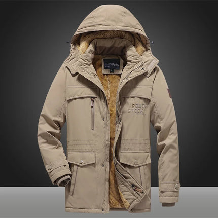 Men's Winter Thickened Parka Coat Thermal Padded Jacket with Hood Windproof Warm Long Sleeve Outdoor Clothes Plus Size Available