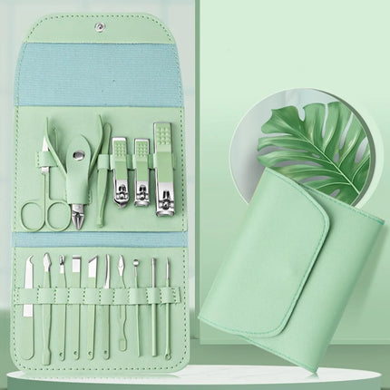 16-Piece Nail Clipper Set Stainless Steel Nail Clippers Tool kit Home Manicure Nail Art Dead Skin Removal Tool(Green)