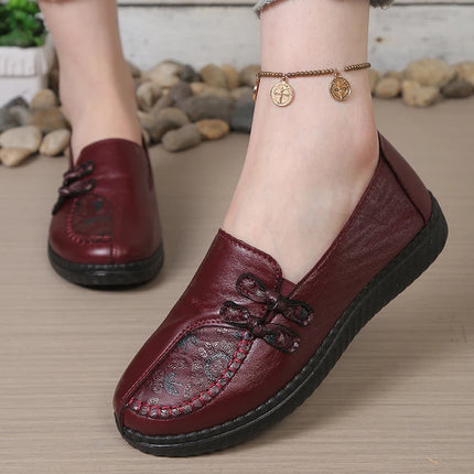 Women's Leather Flat Shoes, Spring and Autumn Women's Loafers, Single Classic Mom Shoes, Anti-Slip Comfortable and Free Shipping